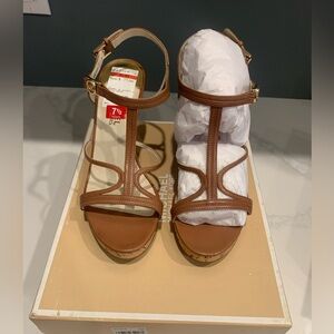 Michael Kors Tan Strappy Sandals cicely wedge NIB